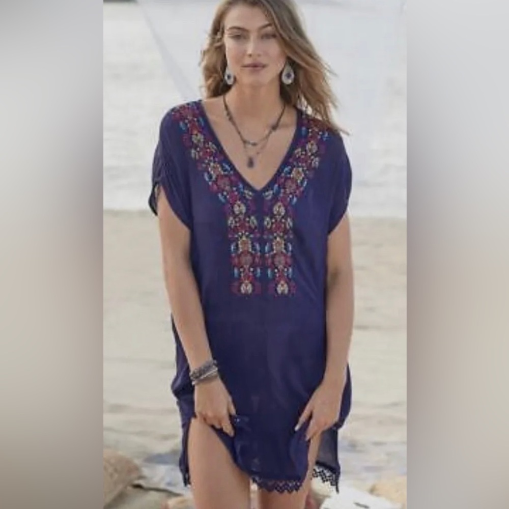 Sundance Dawn Kissed Tunic Cover Up Dress Purple Blue Embroidered Gauzy XS